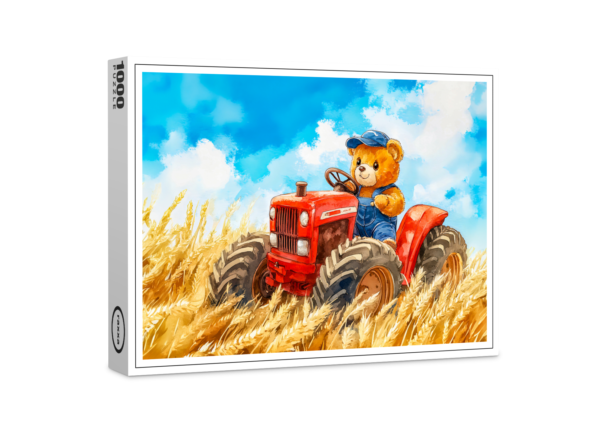 raxxa Premium-Puzzle: Teddy Bear Driving a Tractor in Wheat Field