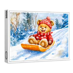raxxa Premium-Puzzle: Teddy Bear Sledding Downhill in Winter