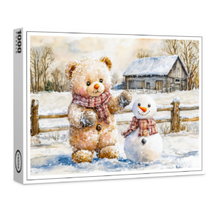 raxxa Premium-Puzzle: Teddy Bear Building a Snowman