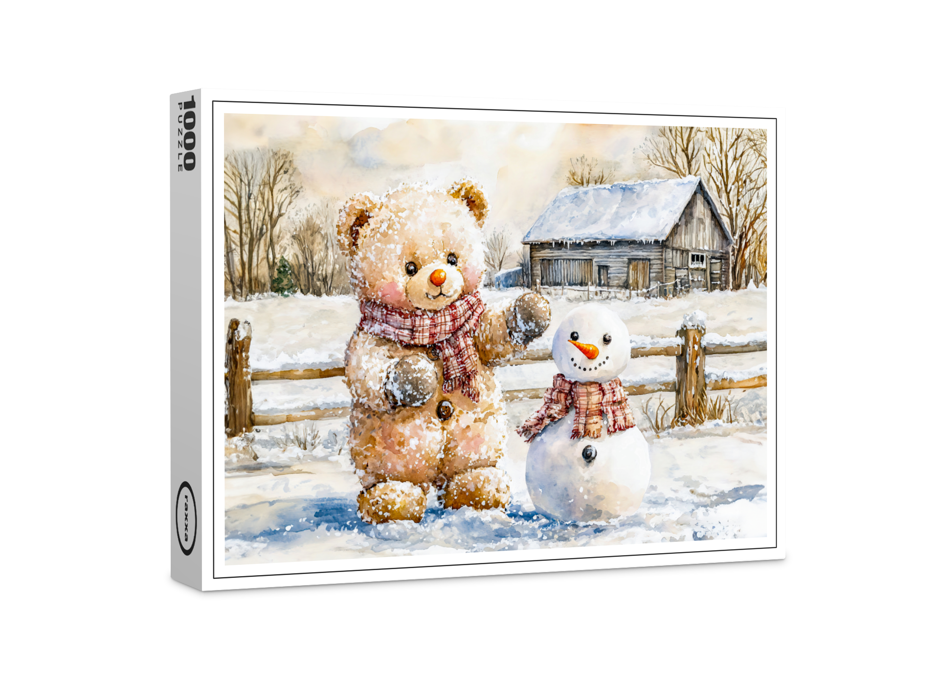 raxxa Premium-Puzzle: Teddy Bear Building a Snowman
