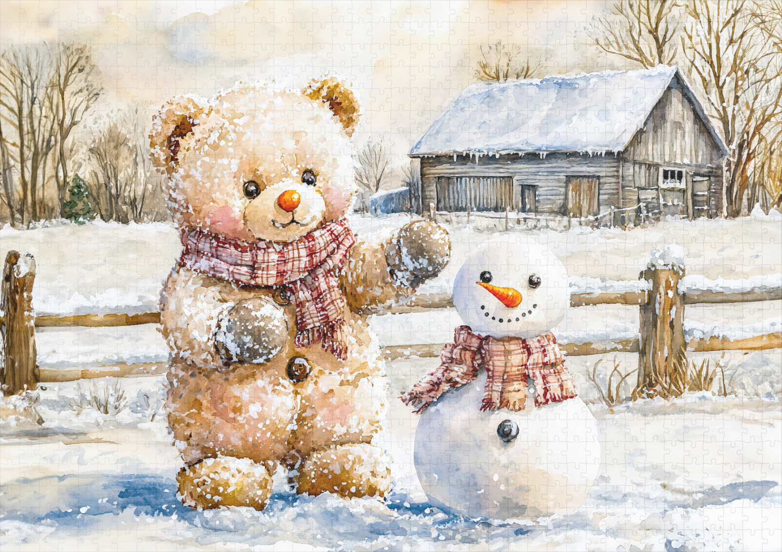 raxxa Premium-Puzzle: Teddy Bear Building a Snowman – Image 2