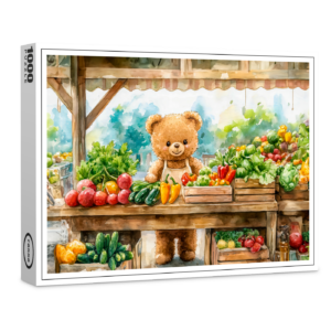 raxxa Premium-Puzzle: Teddy Bear Selling Fruit at Farmers Market