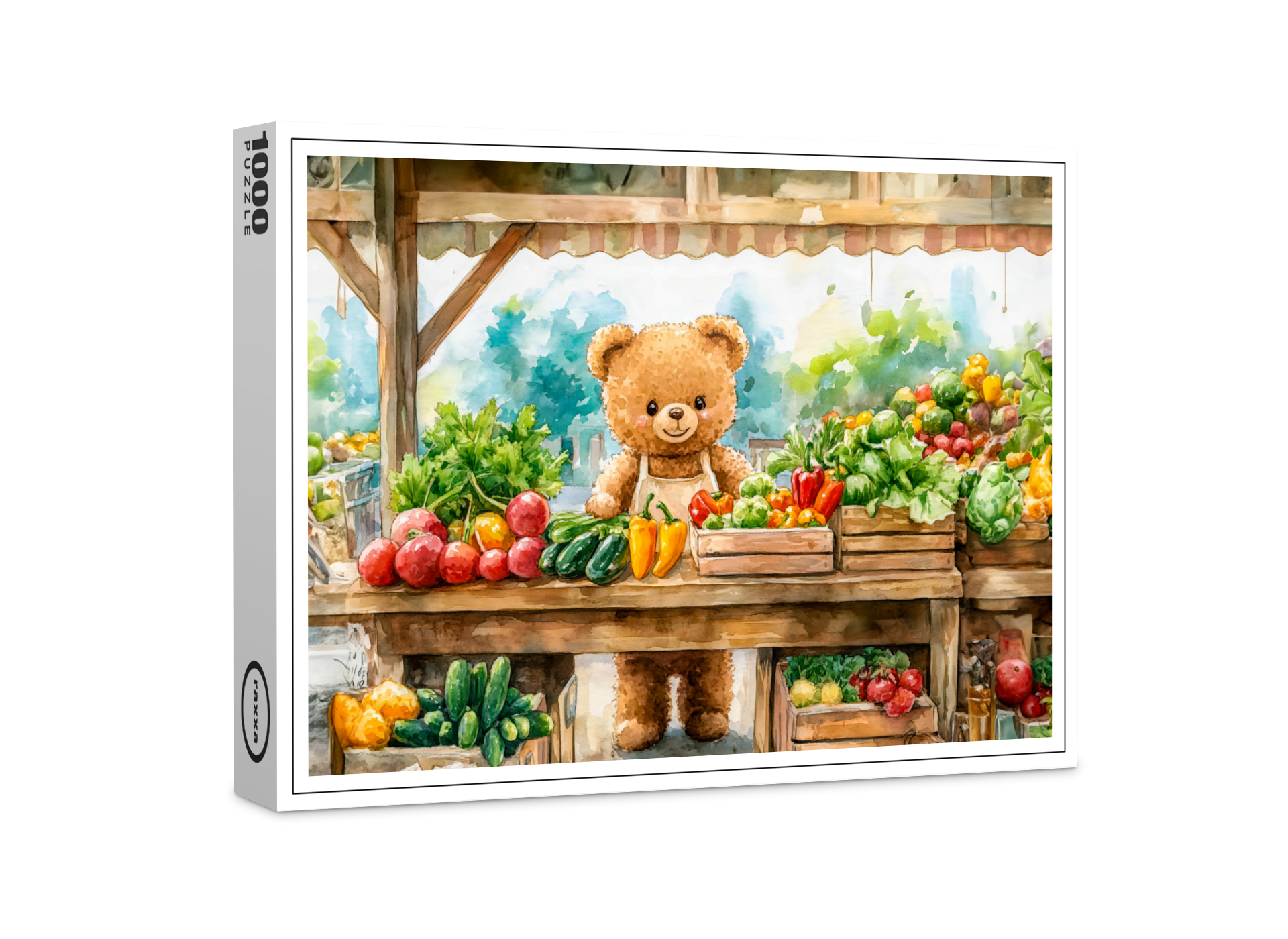 raxxa Premium-Puzzle: Teddy Bear Selling Fruit at Farmers Market