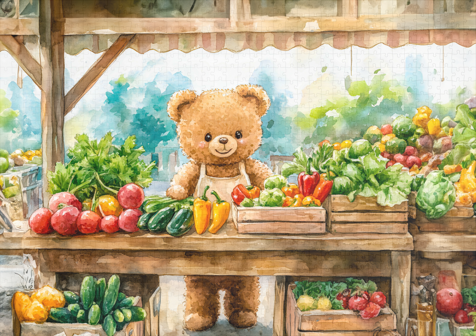 raxxa Premium-Puzzle: Teddy Bear Selling Fruit at Farmers Market - immagine 2