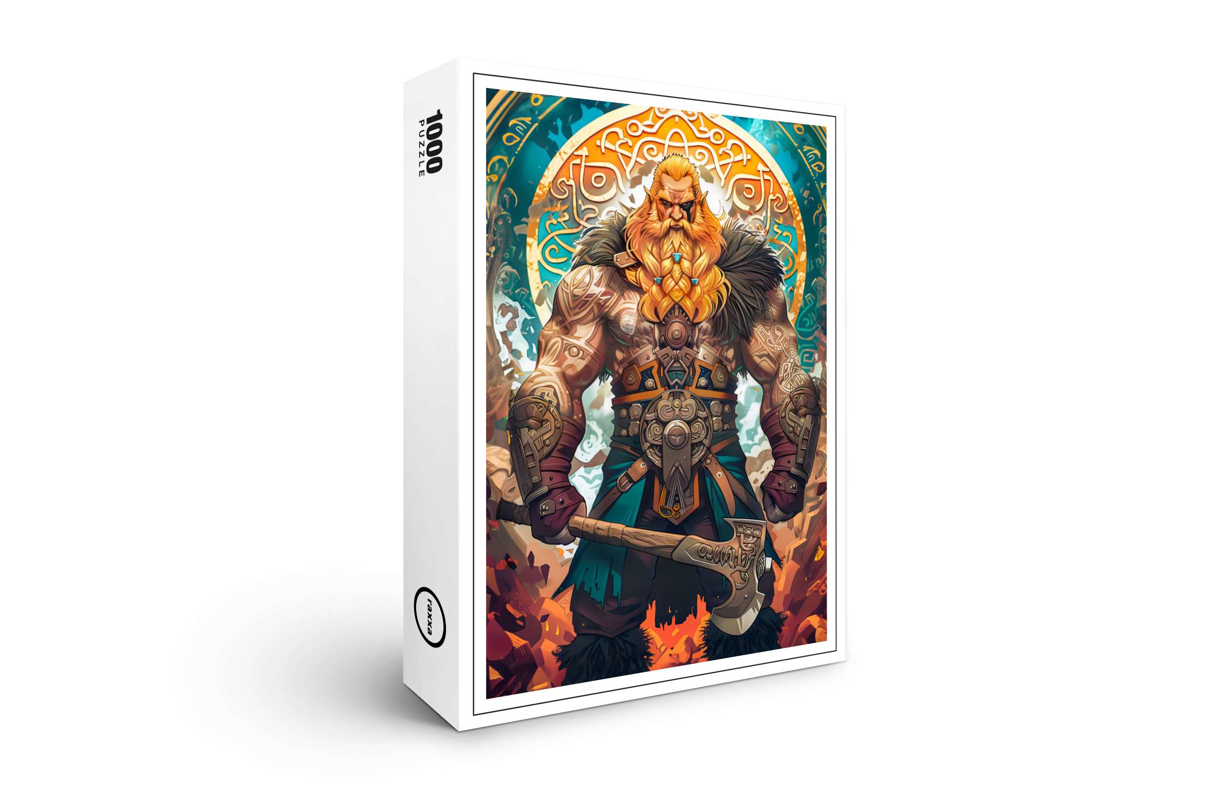 raxxa Premium-Puzzle: Vibrant Viking Warrior with Axe Norse Mythology Comic