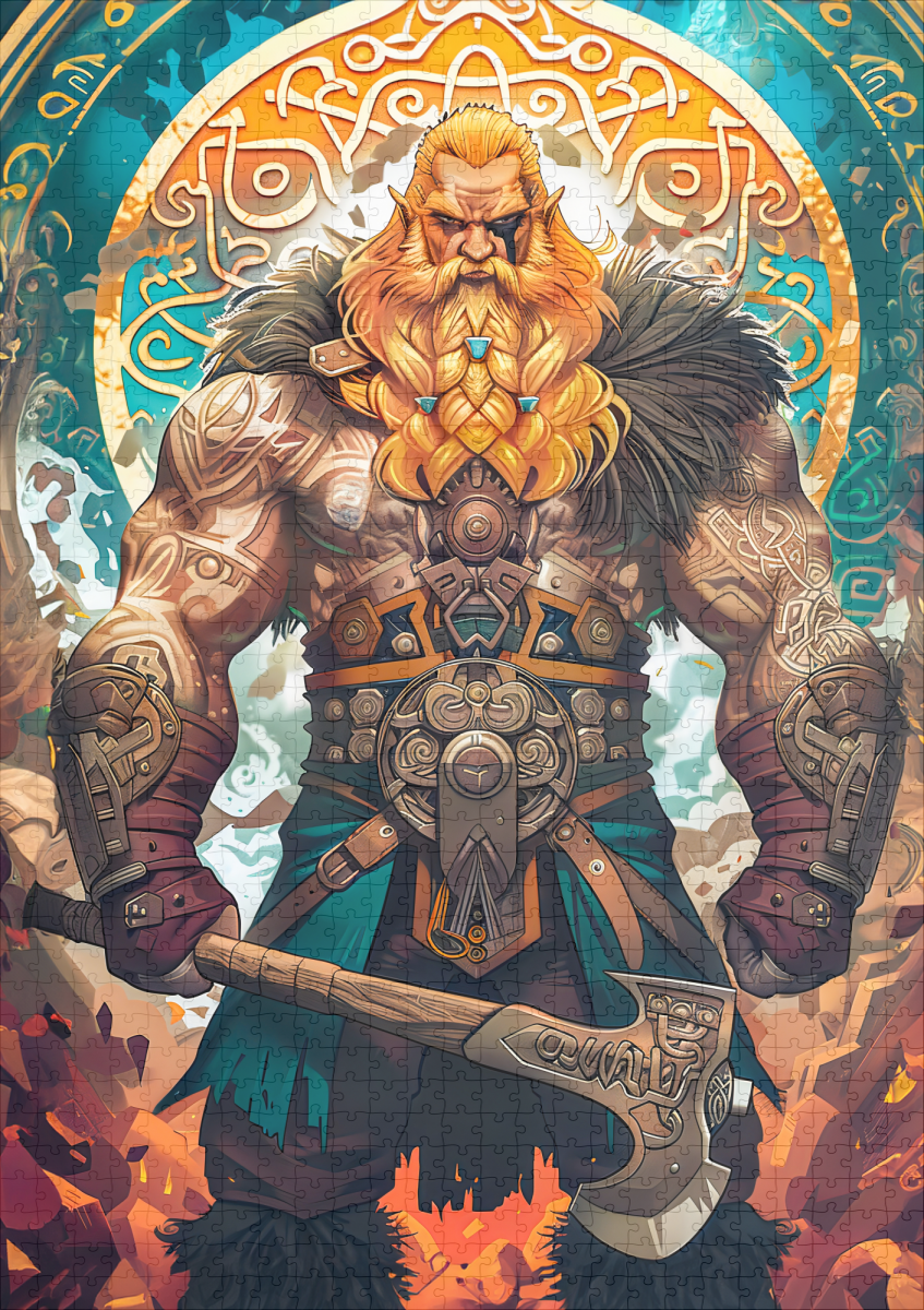 raxxa Premium-Puzzle: Vibrant Viking Warrior with Axe Norse Mythology Comic – Image 2