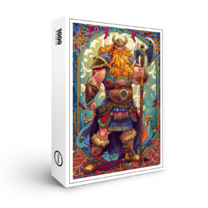 raxxa Premium-Puzzle: Viking Illustration Of Shieldmaiden Vow Beneath Thunderous Gray Skies