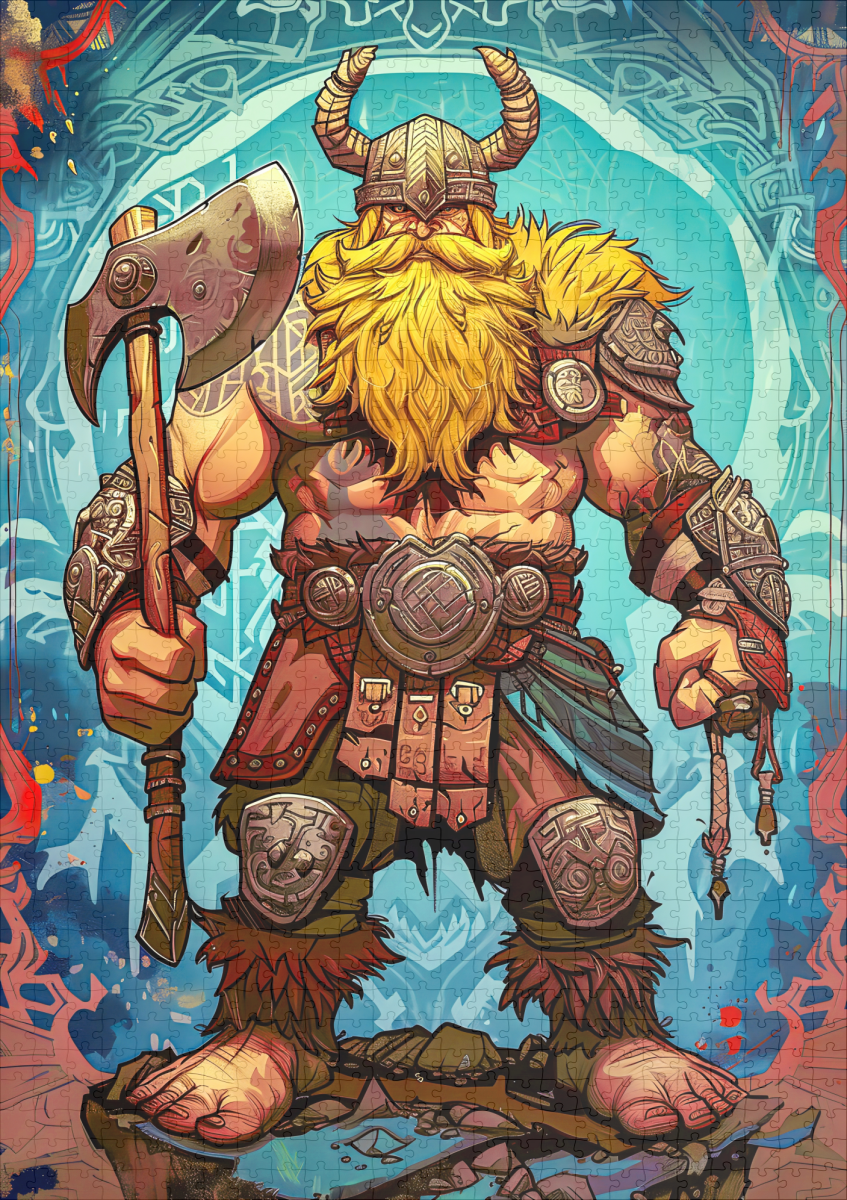 raxxa Premium-Puzzle: Viking Illustration Of Duel Between Brothers In Fiery Arena – Image 2