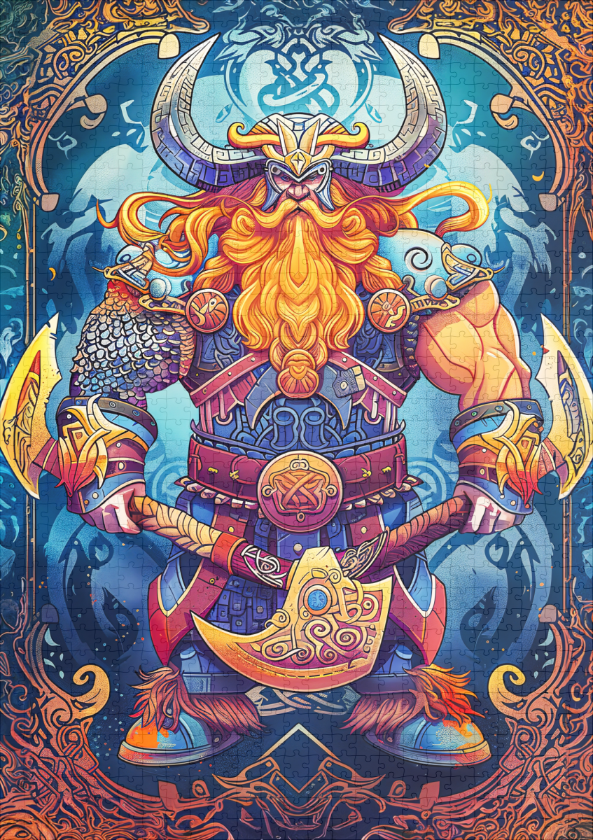 raxxa Premium-Puzzle: Viking Illustration Of Fallen Hammer Reforged In Fiery Blacksmith Forge – Image 2