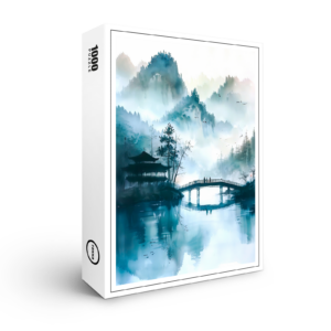 raxxa Premium-Puzzle: Mountain Landscape In China With Temple And Bridge In Blue‑Green Tones