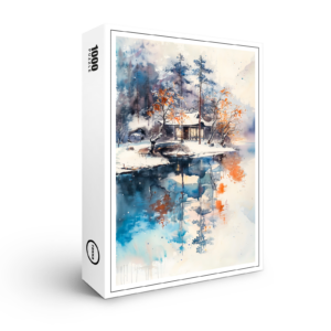 raxxa Premium-Puzzle: Temple At Autumn Lakeshore In Mountain Landscape With Chinese Ink Style