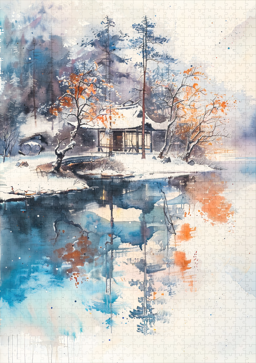 raxxa Premium-Puzzle: Temple At Autumn Lakeshore In Mountain Landscape With Chinese Ink Style – Bild 2