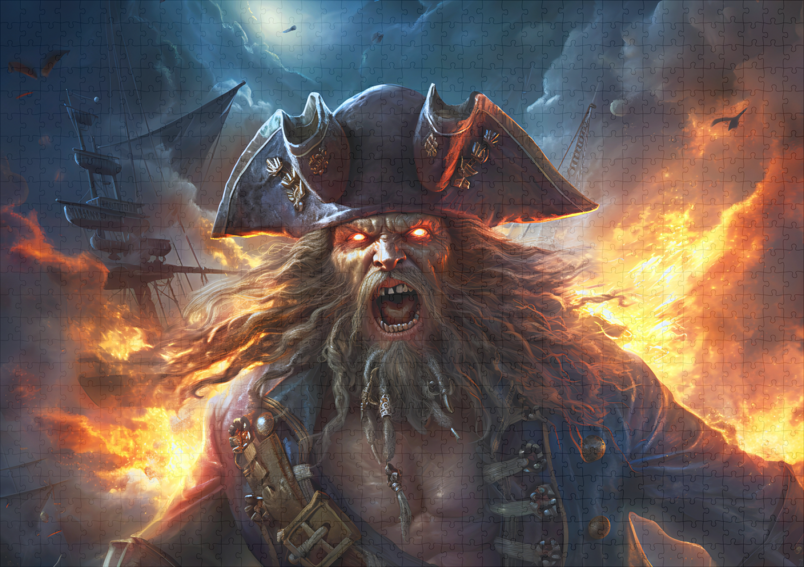 raxxa Premium-Puzzle: Fantasy Painting Flaming Pirate in Battle Scene – Image 2