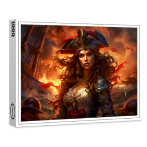 raxxa Premium-Puzzle: NeuFemale Pirate Before Burning Ship Fantasy Painting