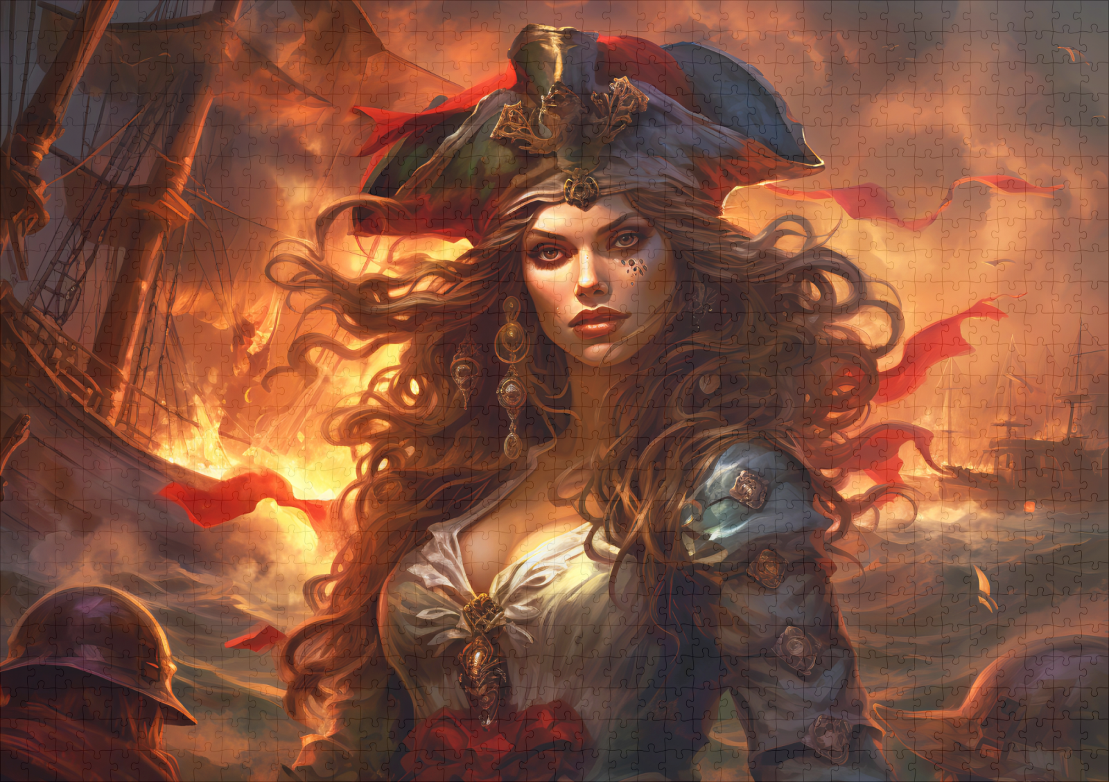 raxxa Premium-Puzzle: NeuFemale Pirate Before Burning Ship Fantasy Painting - Imagen 2