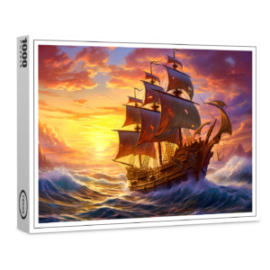 raxxa Premium-Puzzle: Ship in Golden Sunset Storm Fantasy Painting