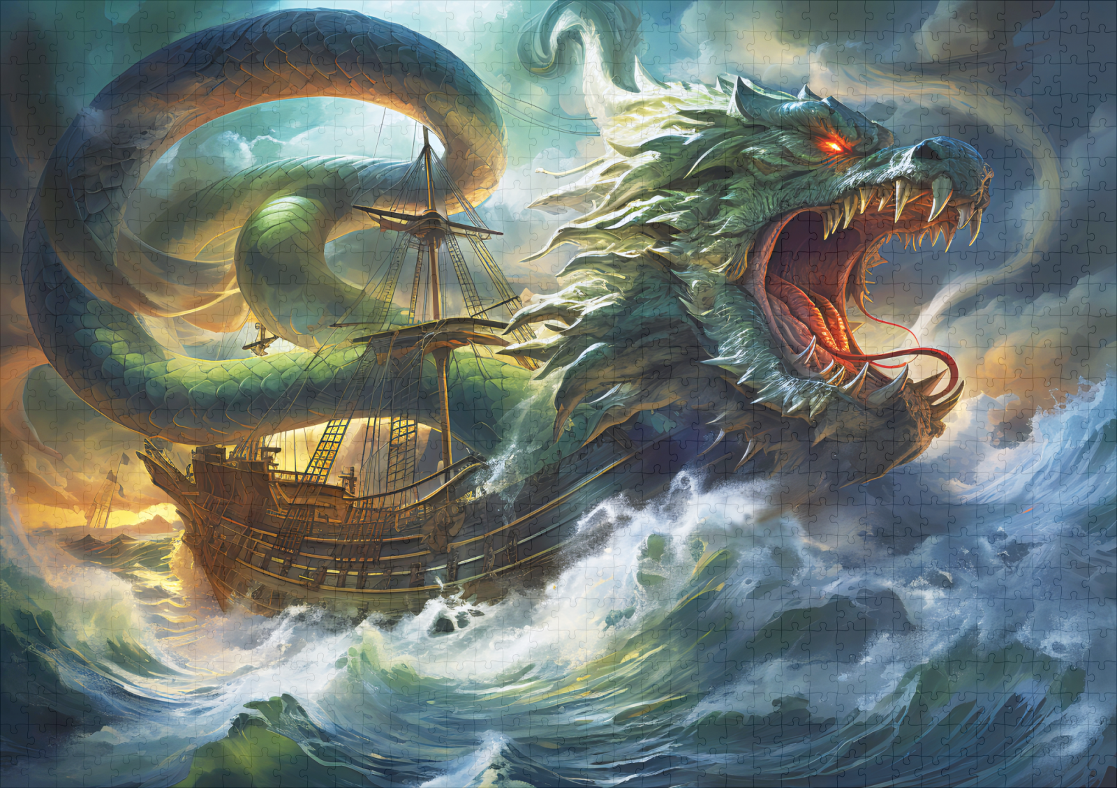 raxxa Premium-Puzzle: Sea Serpent Attacking Ship in Storm Fantasy Painting - immagine 2