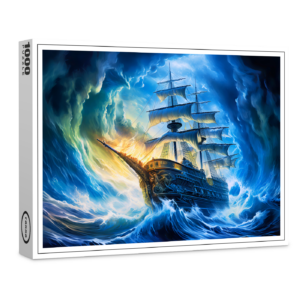 raxxa Premium-Puzzle: Ship in Glowing Blue Ocean Fantasy Painting