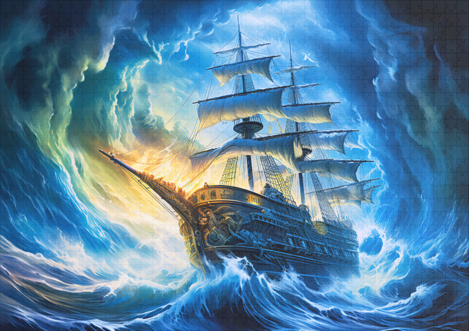 raxxa Premium-Puzzle: Ship in Glowing Blue Ocean Fantasy Painting – Bild 2