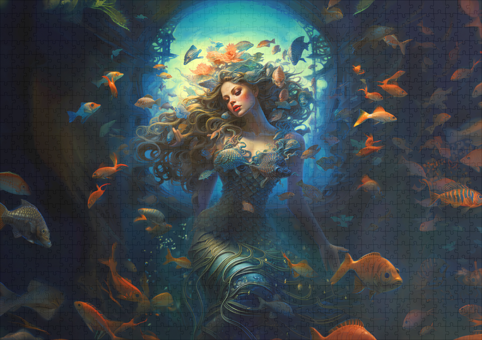 raxxa Premium-Puzzle: Sea Nymph Surrounded by Fish Fantasy Painting - immagine 2