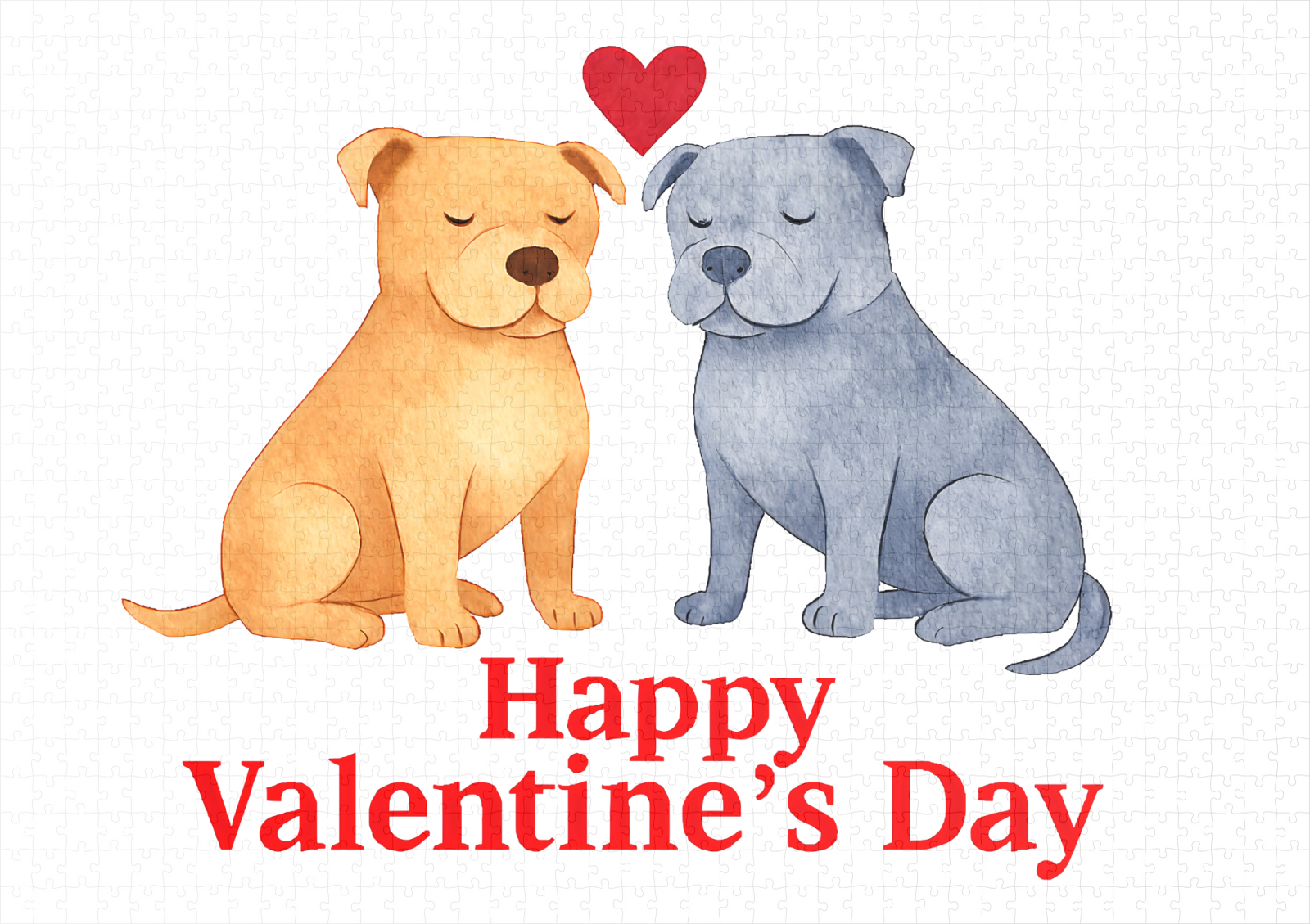 raxxa Premium-Puzzle: Two Dogs with Heart Watercolor Valentine’s Day Illustration – Bild 2