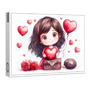 raxxa Premium-Puzzle: Cartoon Girl Holding Heart Romantic Valentine’s Day Artwork
