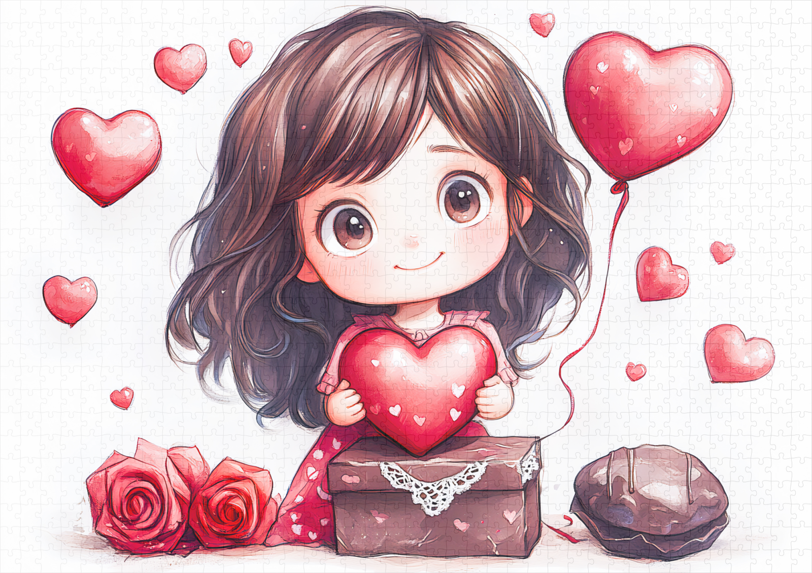 raxxa Premium-Puzzle: Cartoon Girl Holding Heart Romantic Valentine’s Day Artwork – Bild 2