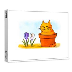 raxxa Premium-Puzzle: Cute Cartoon Cat Sitting in Spring Flowers