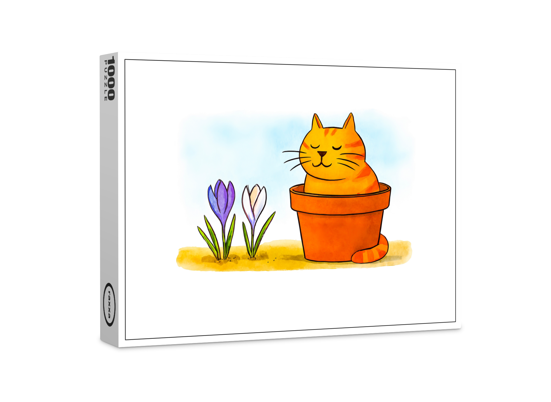 raxxa Premium-Puzzle: Cute Cartoon Cat Sitting in Spring Flowers