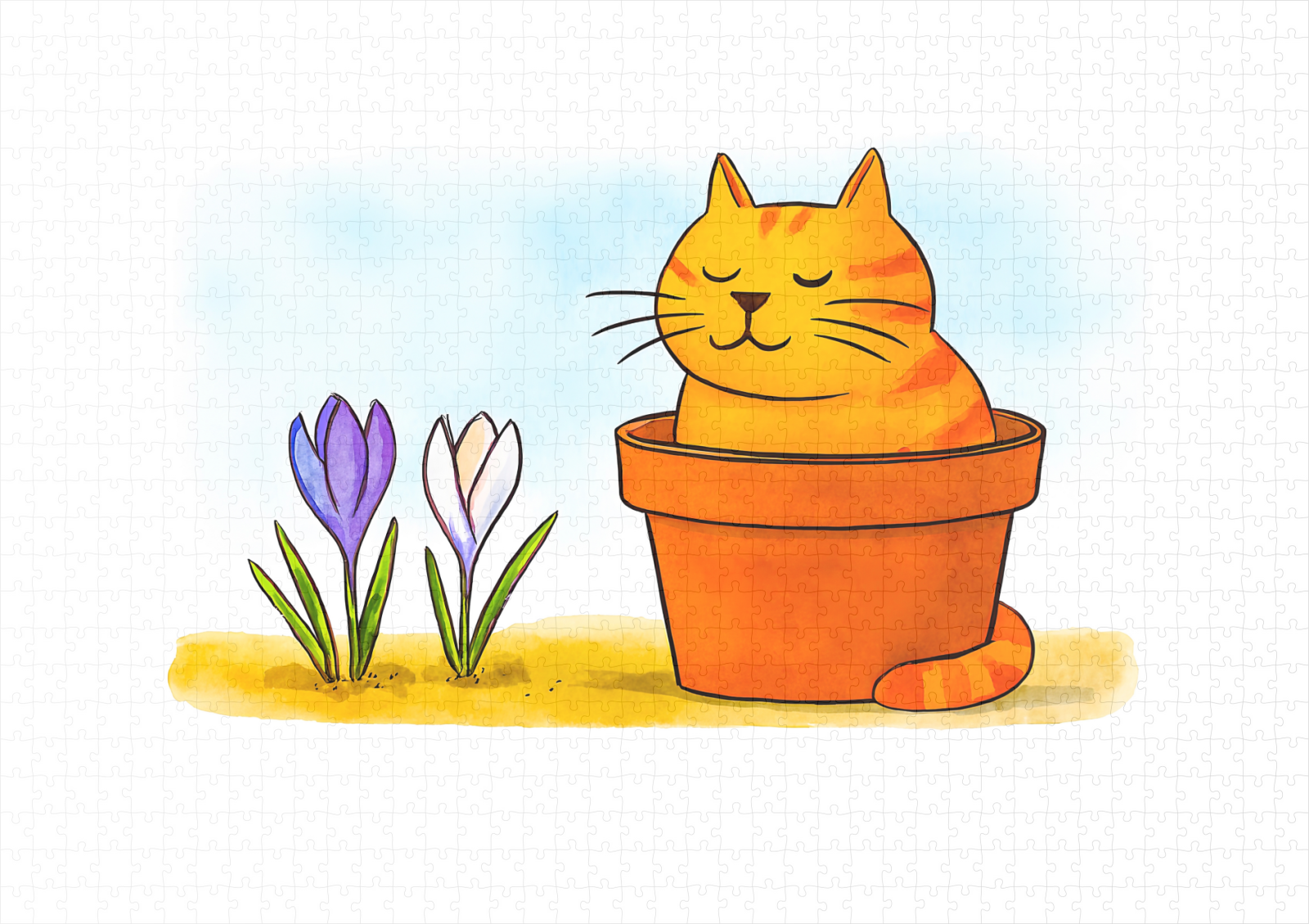 raxxa Premium-Puzzle: Cute Cartoon Cat Sitting in Spring Flowers - immagine 2