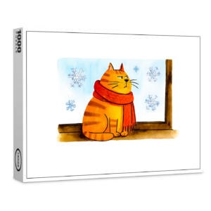 raxxa Premium-Puzzle: Cute Cartoon Cat Sitting at Snowy Window