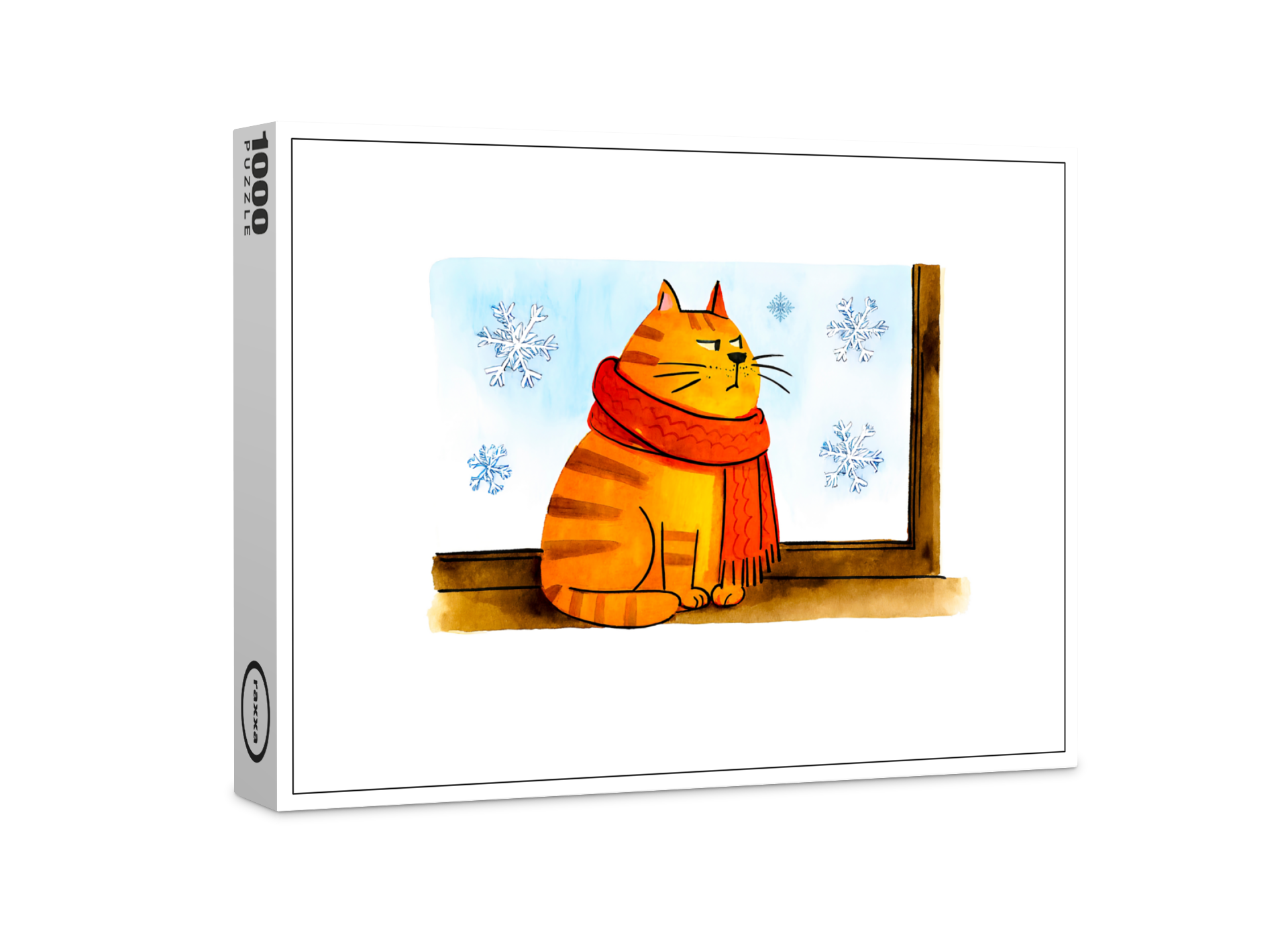 raxxa Premium-Puzzle: Cute Cartoon Cat Sitting at Snowy Window
