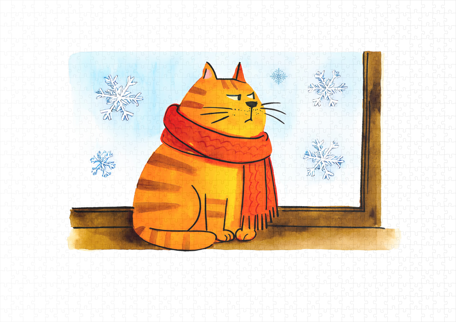 raxxa Premium-Puzzle: Cute Cartoon Cat Sitting at Snowy Window - Imagen 2