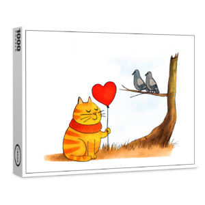 raxxa Premium-Puzzle: Cute Cartoon Cat Holding Heart Balloon Outdoors
