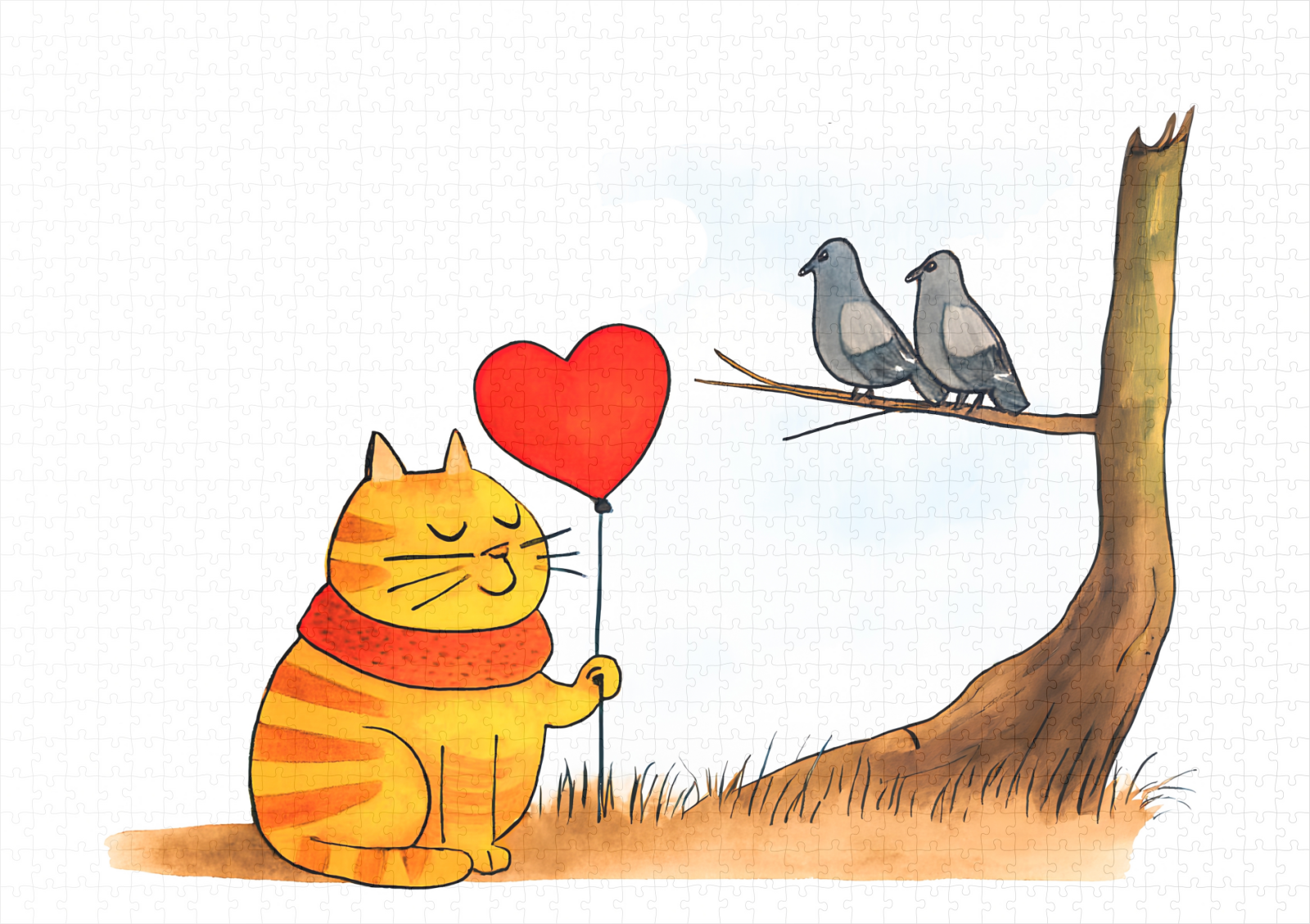 raxxa Premium-Puzzle: Cute Cartoon Cat Holding Heart Balloon Outdoors - immagine 2