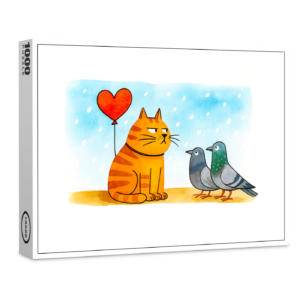 raxxa Premium-Puzzle: Cute Cartoon Cat Holding Heart Balloon Illustration