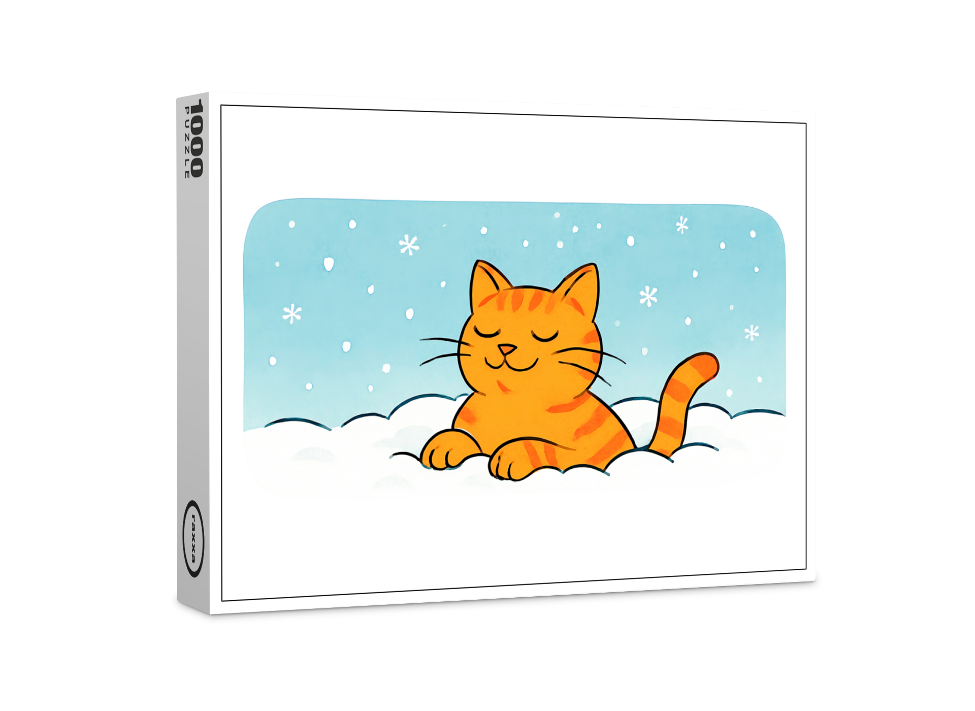 raxxa Premium-Puzzle: Cute Cartoon Cat Resting in Winter Snow