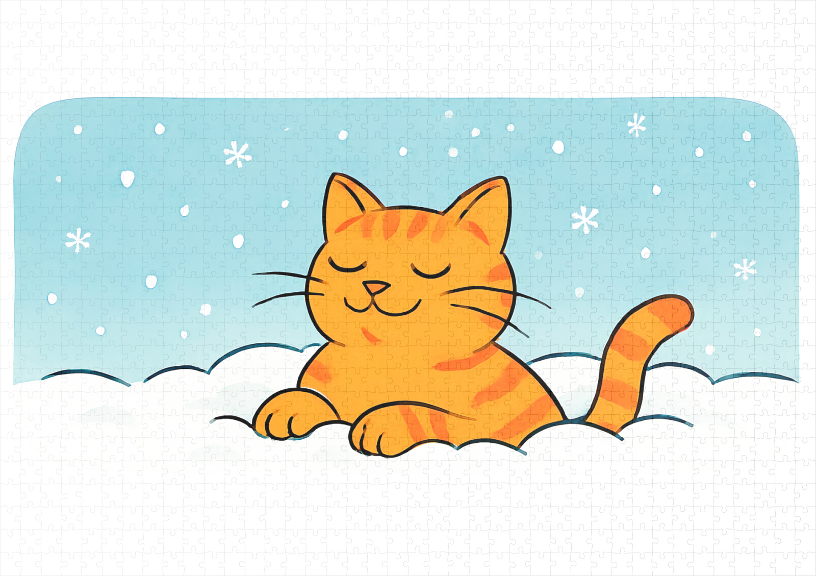 raxxa Premium-Puzzle: Cute Cartoon Cat Resting in Winter Snow - Imagen 2