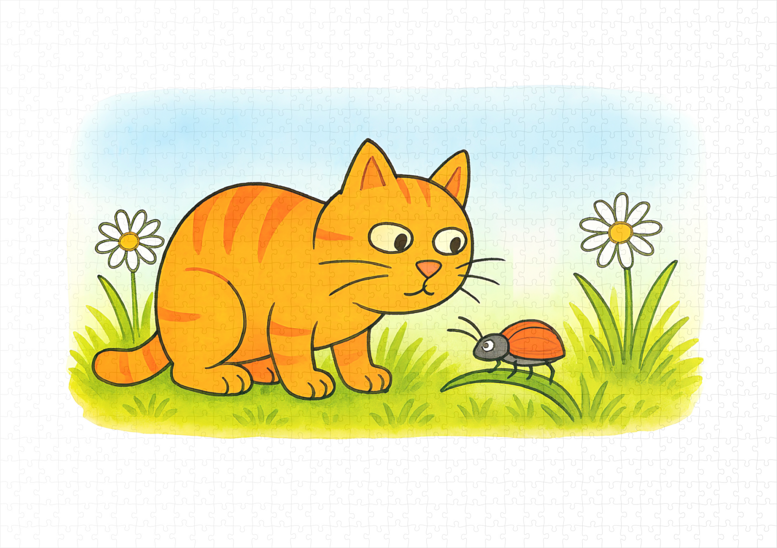 raxxa Premium-Puzzle: Cute Cartoon Cat Watching Ladybug in Meadow - immagine 2