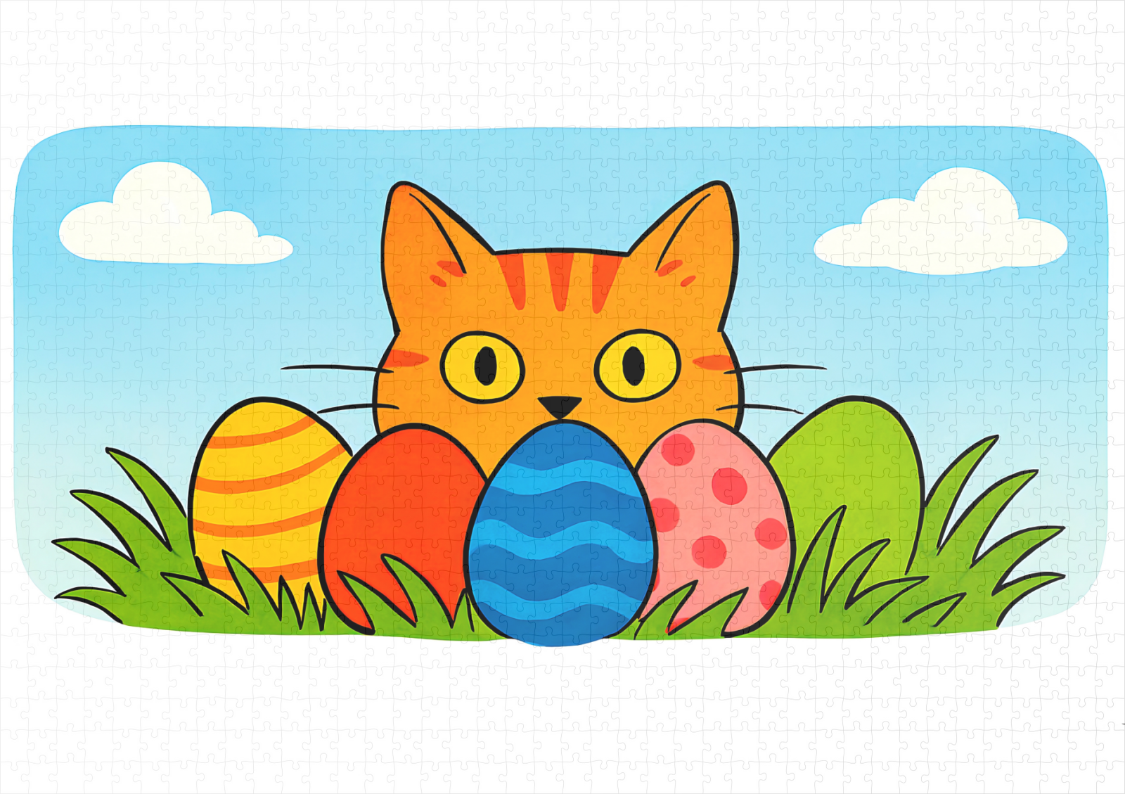 raxxa Premium-Puzzle: Playful Cartoon Cat Hiding Behind Easter Eggs - Image 2