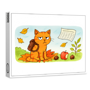 raxxa Premium-Puzzle: Grumpy Cartoon Cat Starting School in Autumn