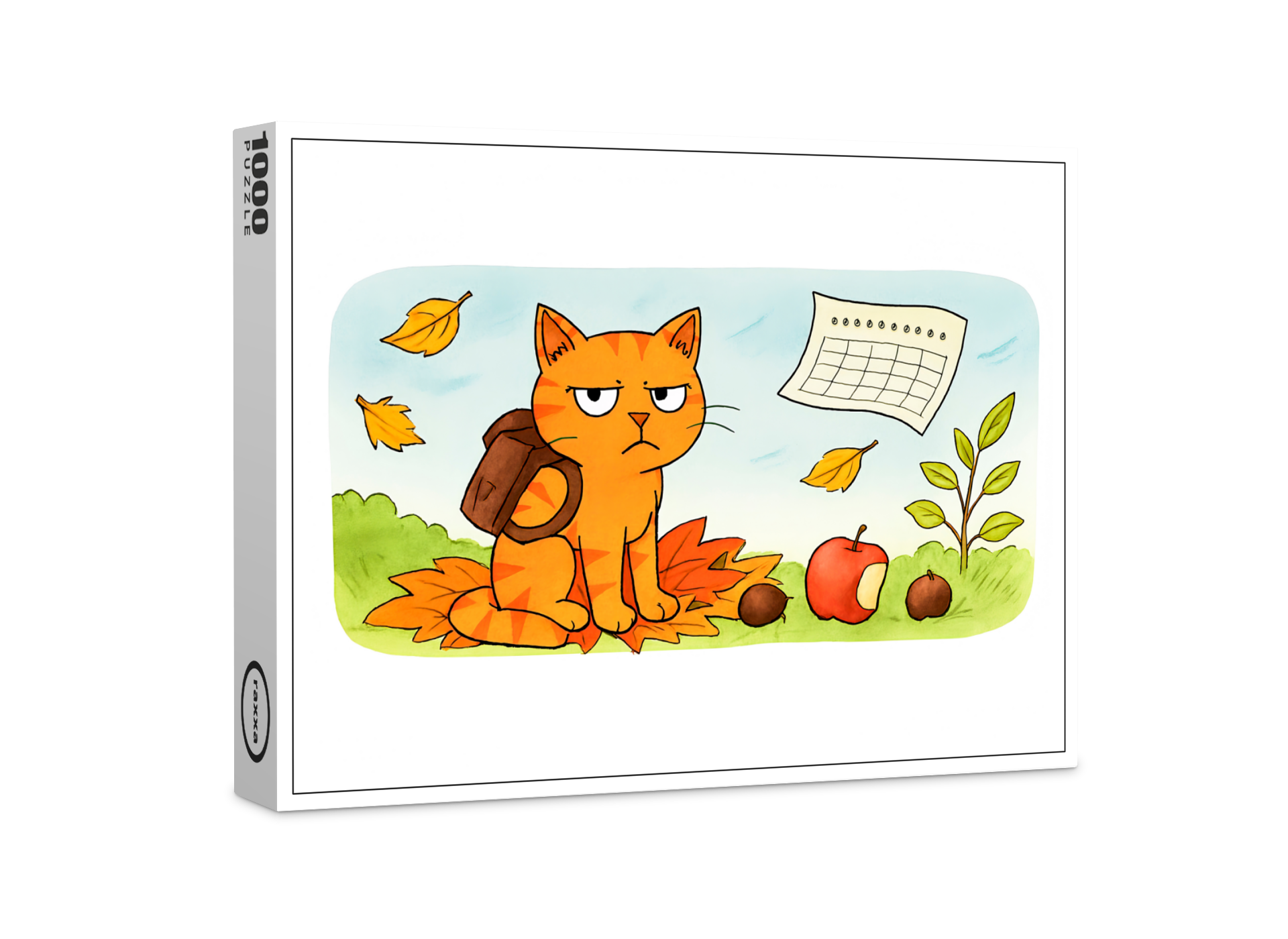 raxxa Premium-Puzzle: Grumpy Cartoon Cat Starting School in Autumn