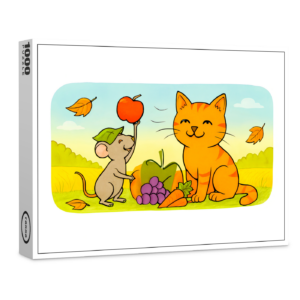 raxxa Premium-Puzzle: Cute Cartoon Cat With Mouse and Heart Balloon