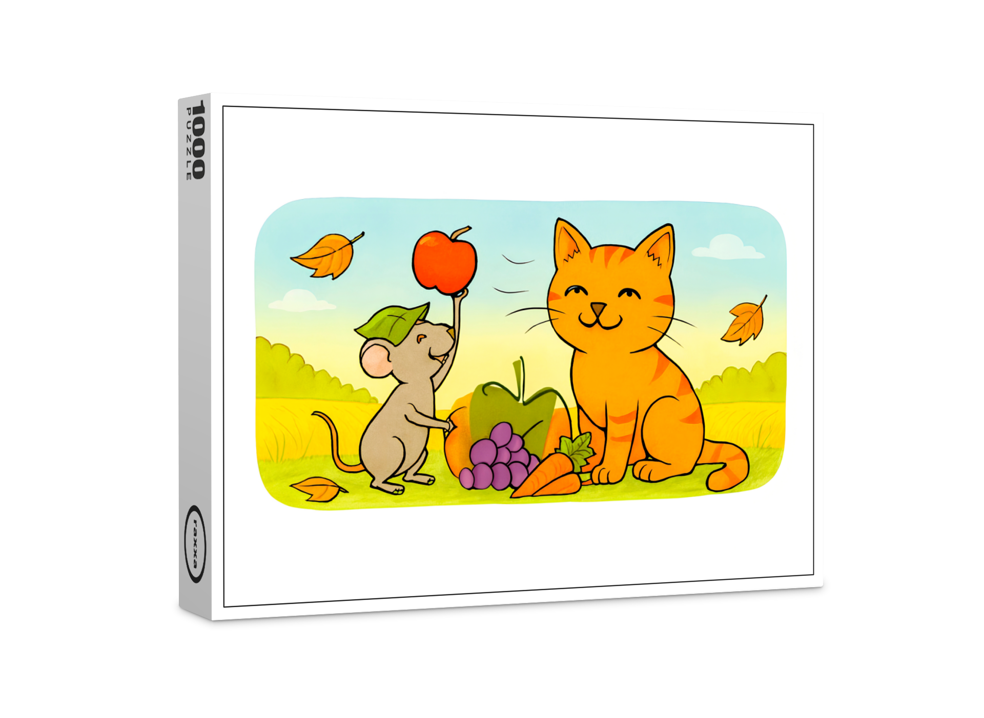 raxxa Premium-Puzzle: Cute Cartoon Cat With Mouse and Heart Balloon