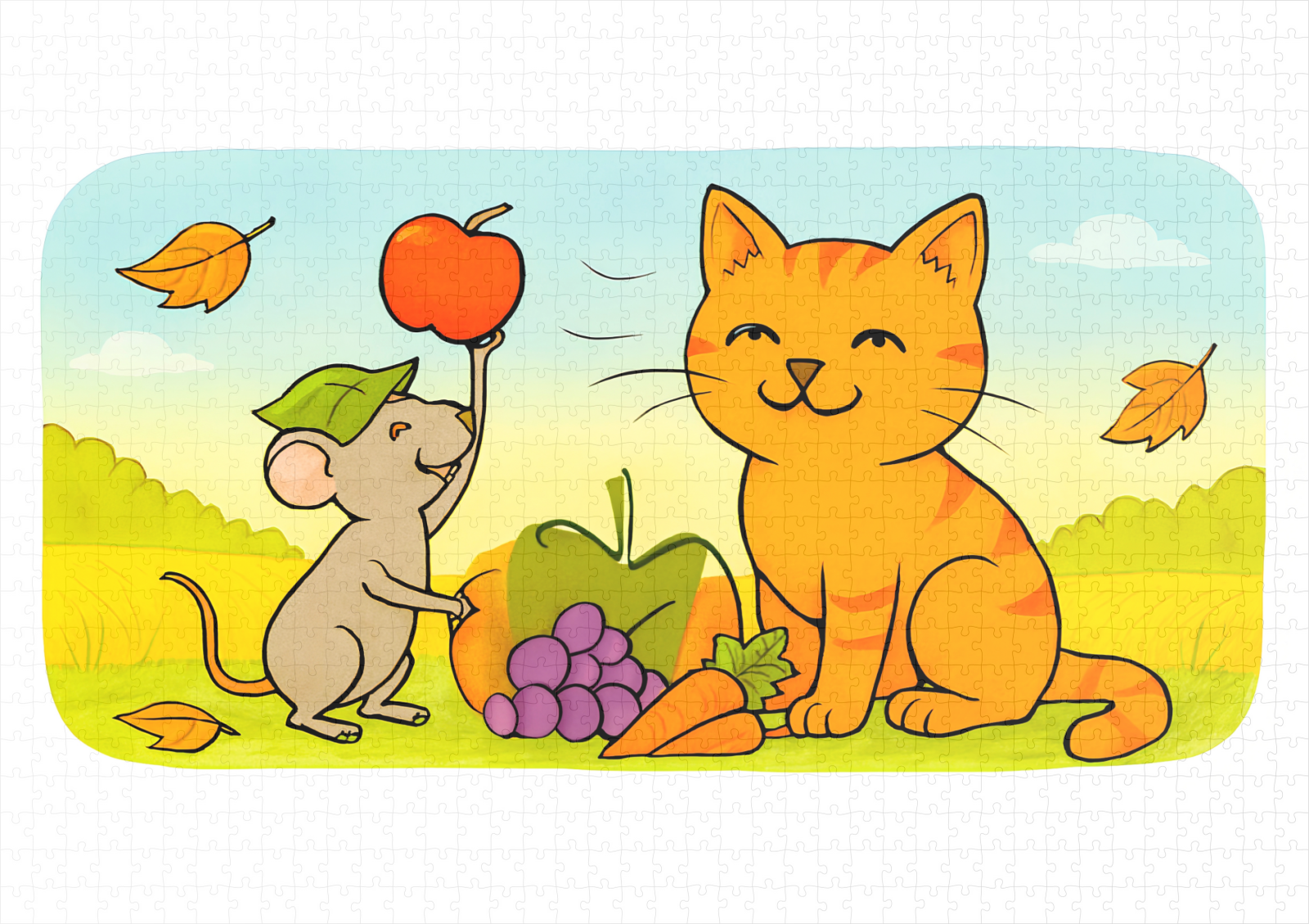 raxxa Premium-Puzzle: Cute Cartoon Cat With Mouse and Heart Balloon - immagine 2