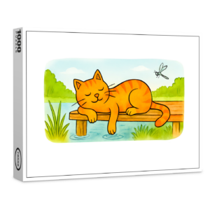 raxxa Premium-Puzzle: Cute Cartoon Cat Resting on Wooden Dock