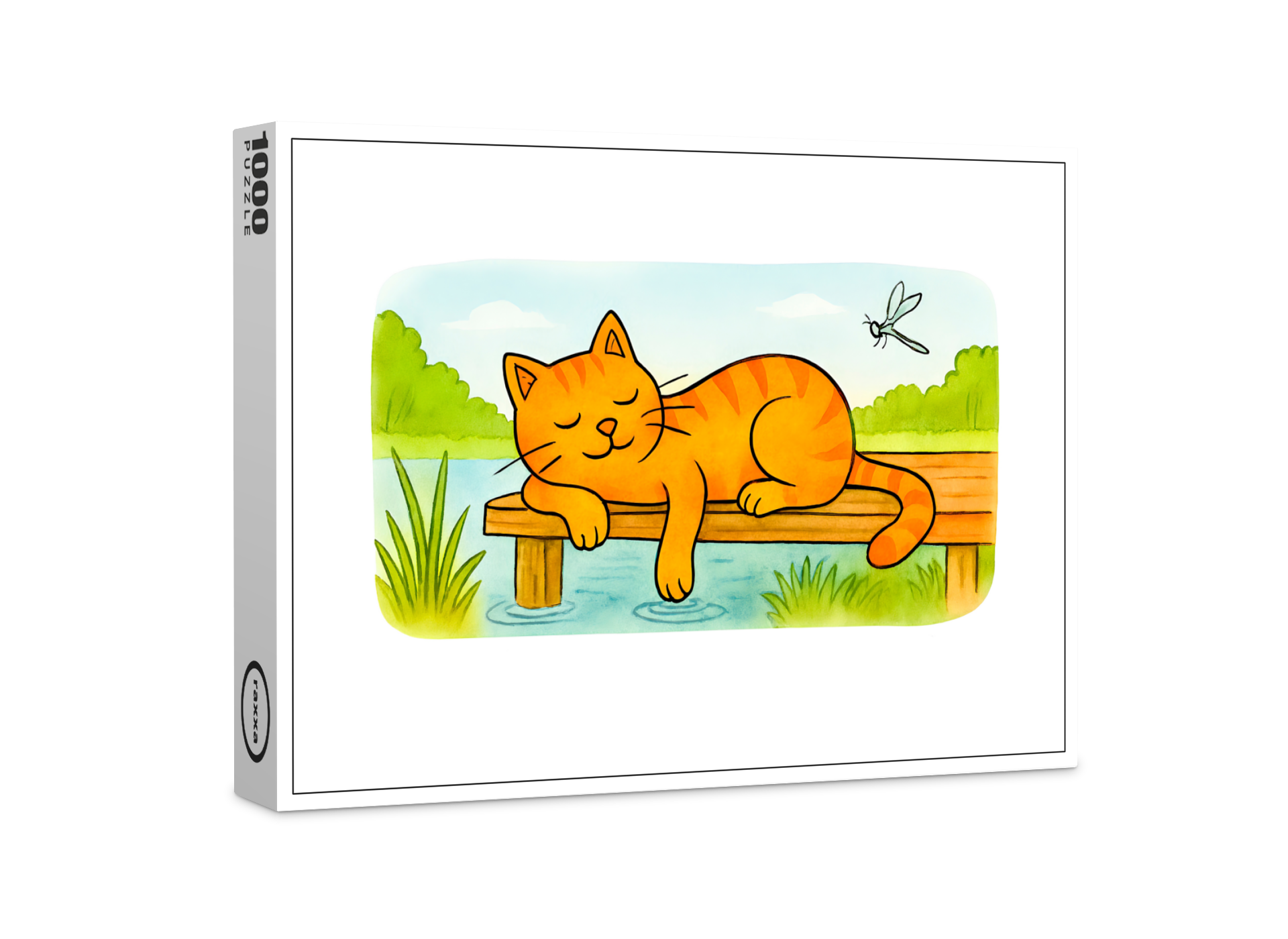 raxxa Premium-Puzzle: Cute Cartoon Cat Resting on Wooden Dock