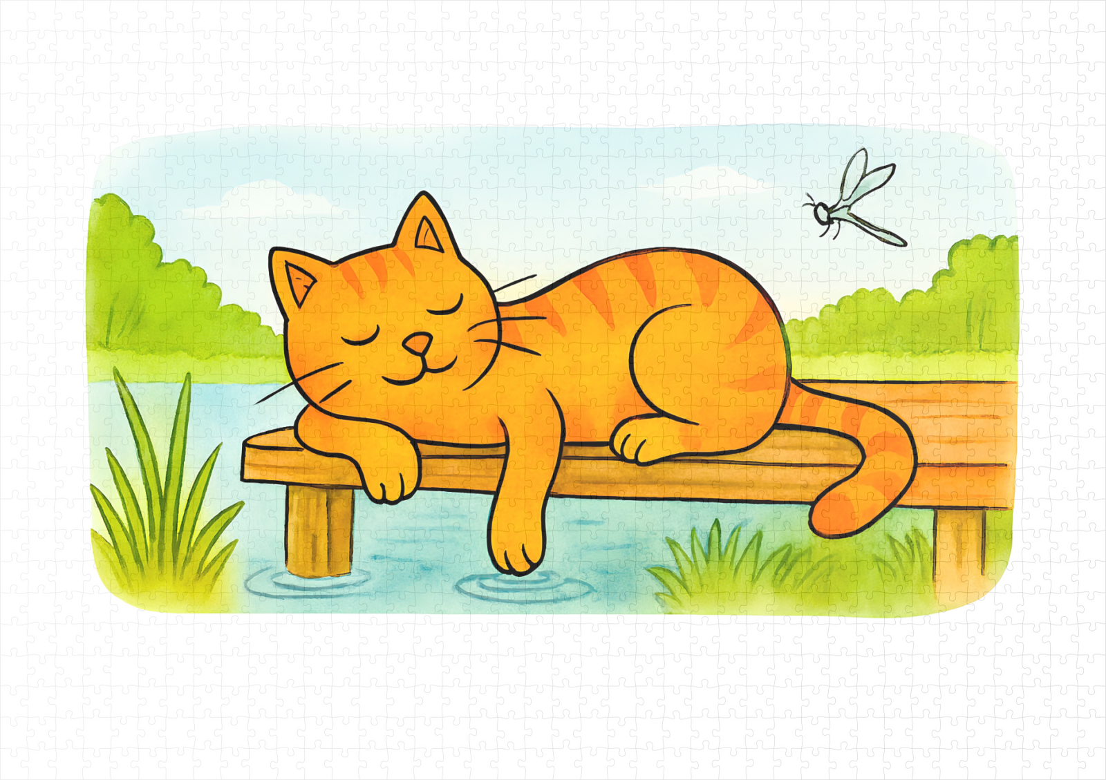 raxxa Premium-Puzzle: Cute Cartoon Cat Resting on Wooden Dock – Image 2