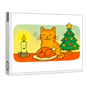 raxxa Premium-Puzzle: Cute Cartoon Cat Sitting by Christmas Candle