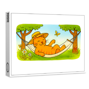 raxxa Premium-Puzzle: Cute Cartoon Cat Relaxing in Garden Hammock
